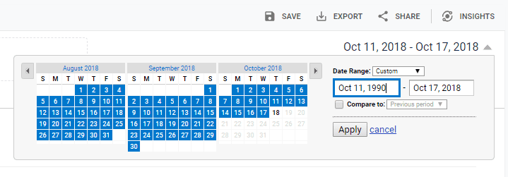 بخش date range در گوگل آنالیتیکس