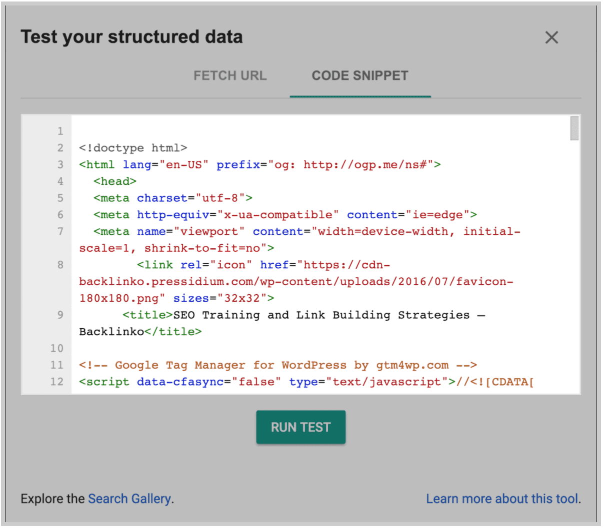 وارد کردن کد html در structured data testing tool