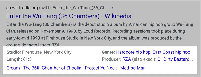 نمونه ریچ اسنیپت موسیقی در نتایج گوگل