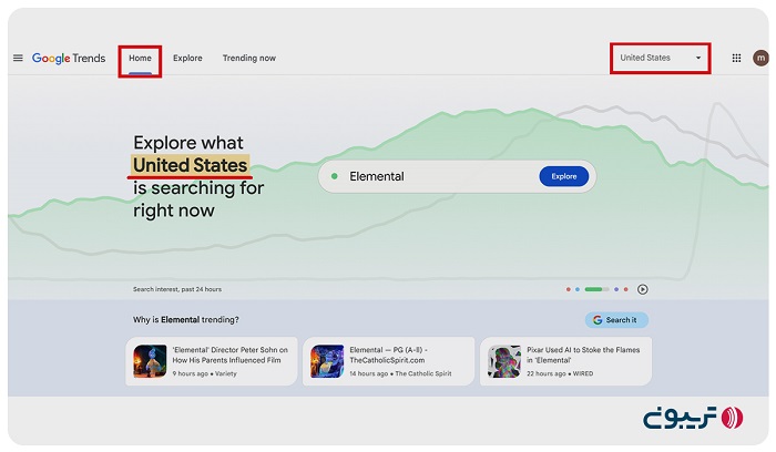 صفحه‌ی اصلی گوگل ترندز