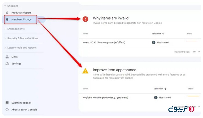 گزارش Merchant Listing در بخش Shopping سرچ کنسول
