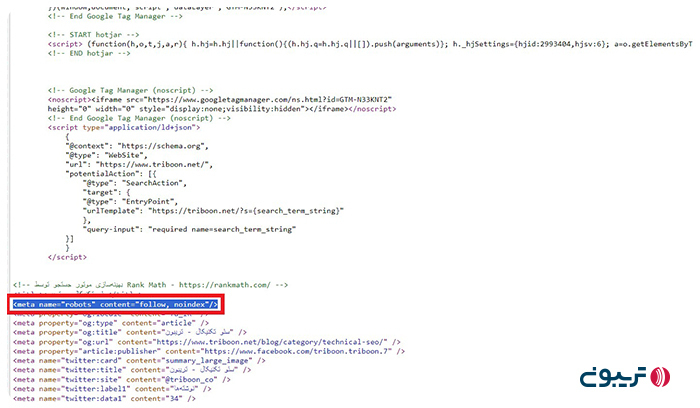 متاتگ نوایندکس در کدهای html سایت