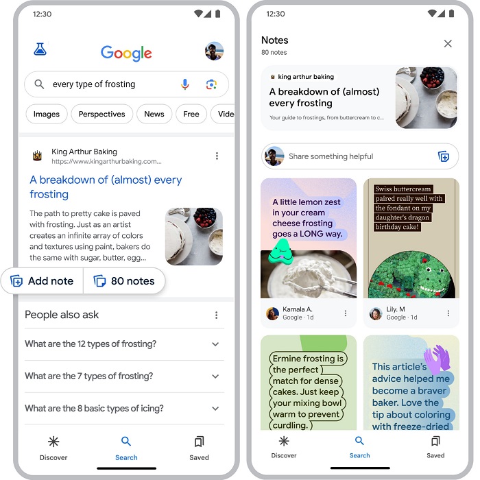 ویژگی «Notes» گوگل در نتایج جستجو
