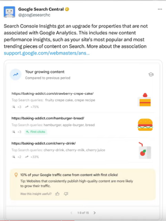 ویژگی search insights کنسول جستجوی گوگل 
